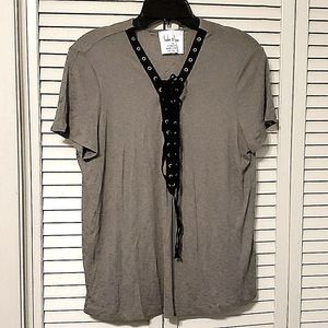 Sadie & Love Gray and Black Tie V-neck Top